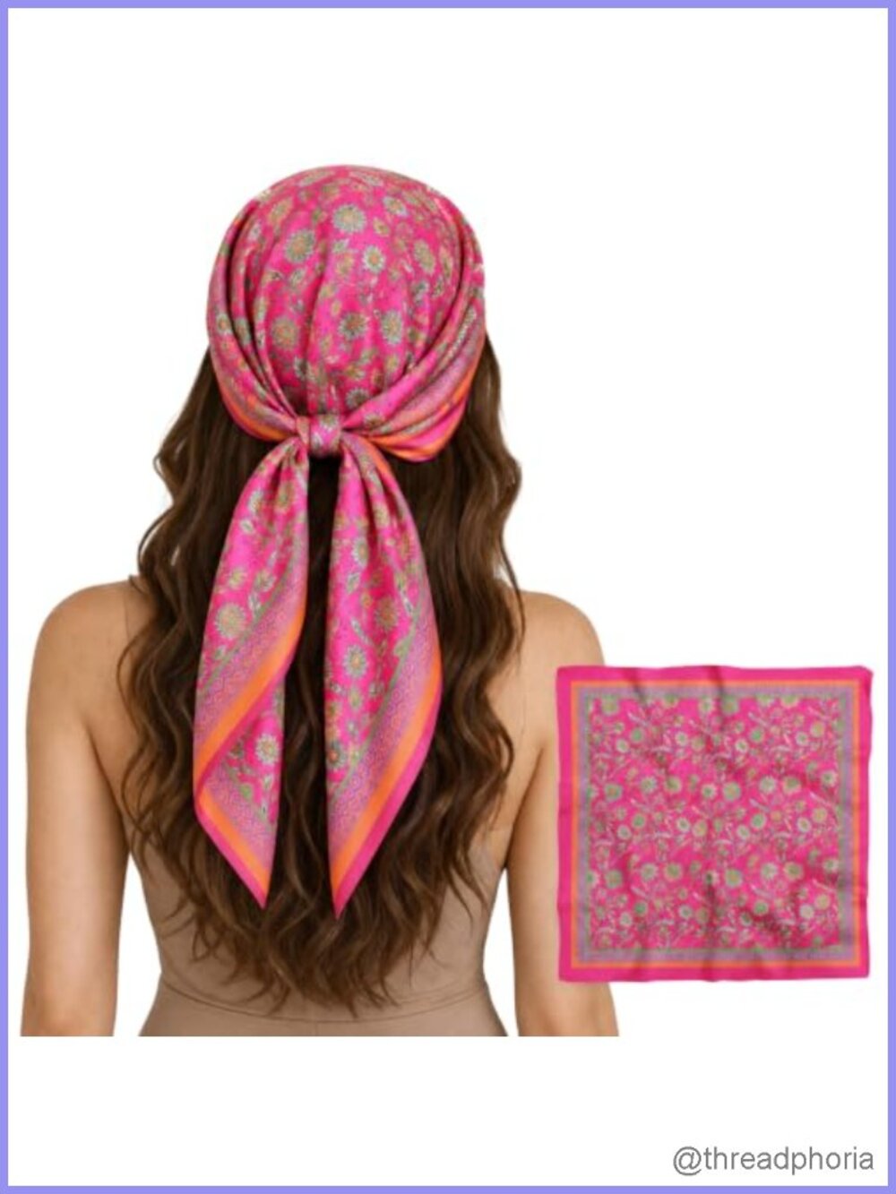Silk Like Satin Scarf Square Lightweight Floral Print Multi-Use Headscarf